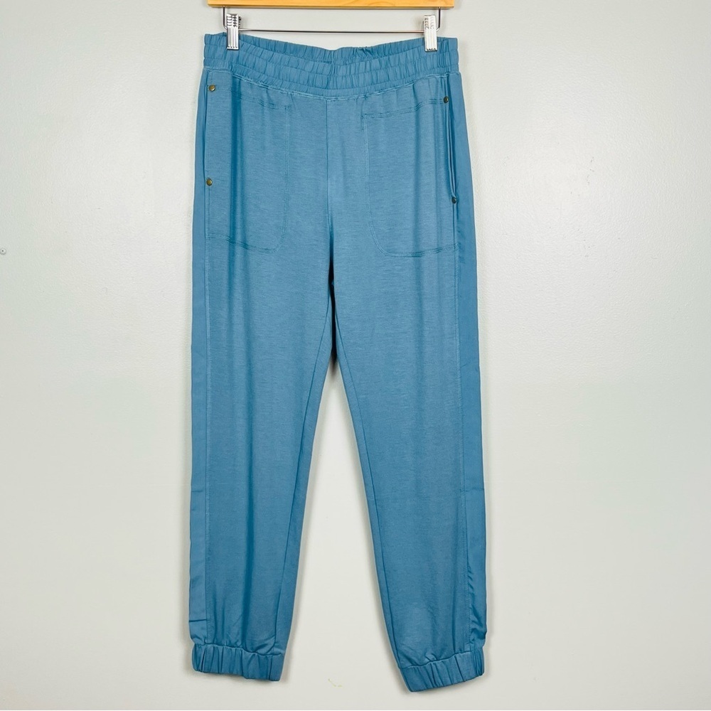 Soft Surroundings dusty teal viscose blend jogger style pull on pants, small.
